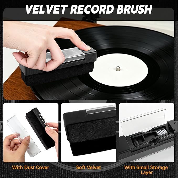 8-in-1 Vinyl Record Cleaning Kit with Acrylic Turntable Mat,Velvet Brush,Anti-Static Record Brush,Nano Fiber Brush,Stylus Brush,Cleaning Cloth for LP Albums