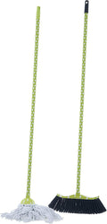 Superio Cotton Mop and Broom Set, Light Green Polka Dot Print Design, Superior Cleaning Tools Broom and String Mop.
