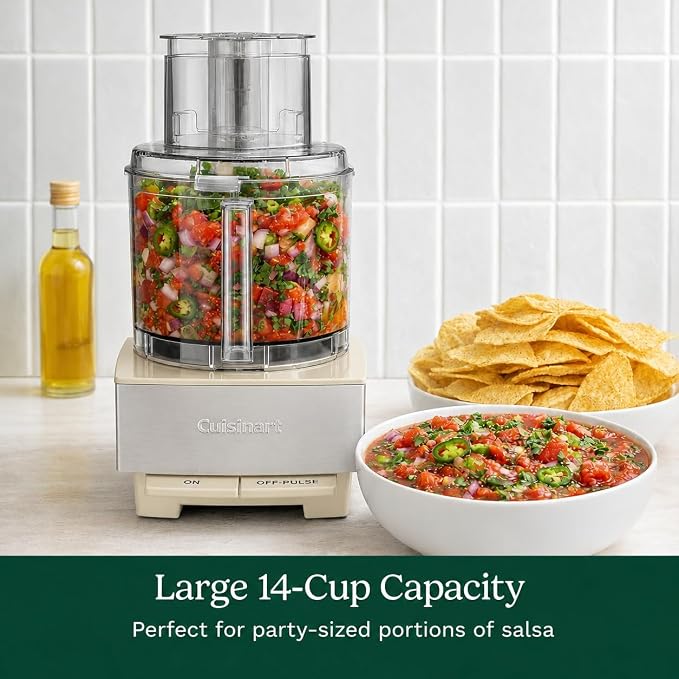 Cuisinart Food Processor 14-Cup Vegetable Chopper for Mincing, Dicing, Shredding, Puree & Kneading Dough, Cream Stainless Steel, DFP-14CRM