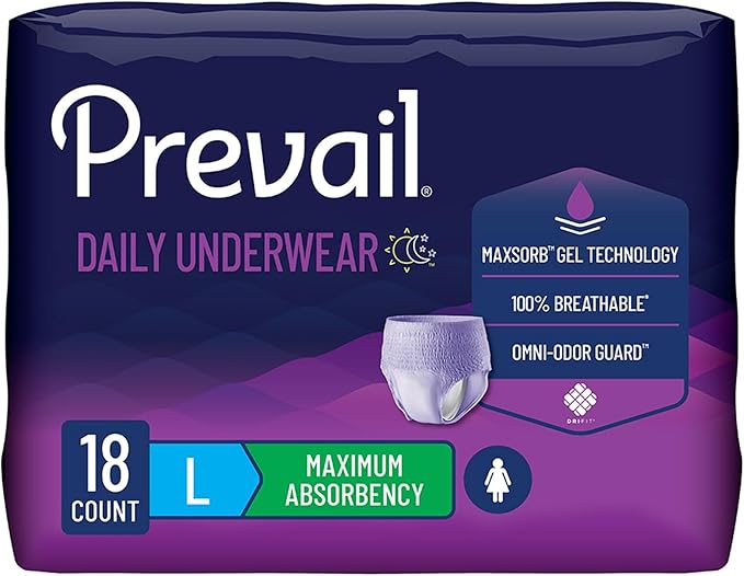 Prevail Maximum Absorbency Incontinence Underwear for Women, Large, 18 Count