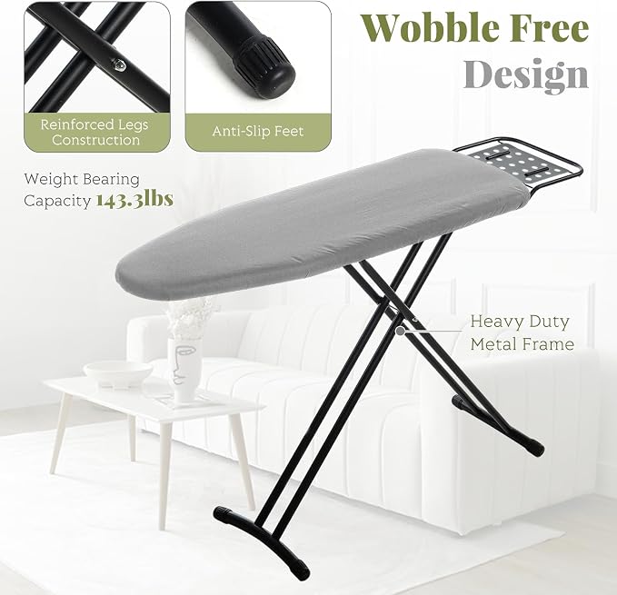 Ironing Board Full Size, RAINHOL 43"x13" Heavy Duty Compact Iron Board with Iron Rest, Height Adjustable Sturdy Iron Stand, Grey Cover with Extra Thick Padding