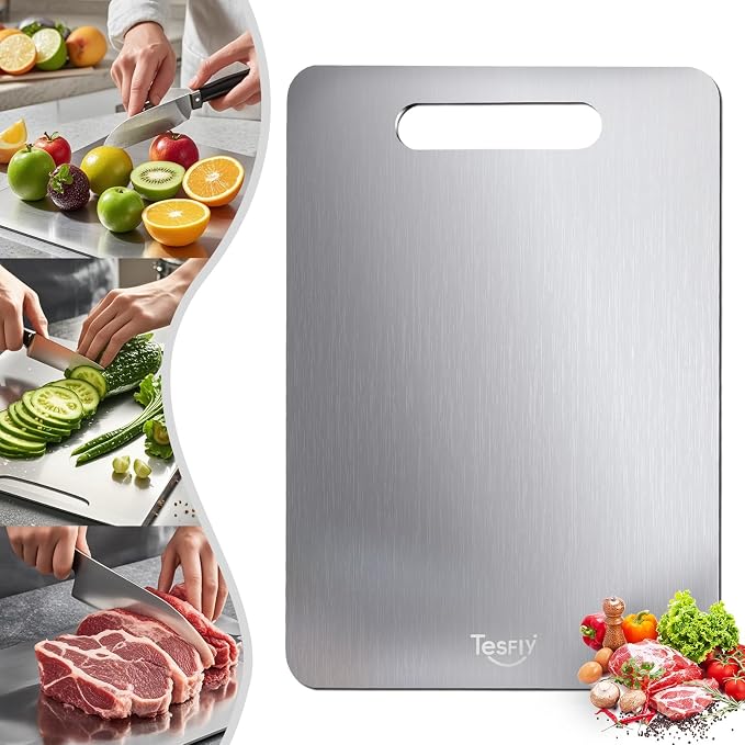 New Titanium Cutting Board -100% Pure Titanium Cutting Boards For Kitche,Easy to clean, Double-sided food-grade Cutting Board For Meats, Fruits And Vegetables (15 * 11)