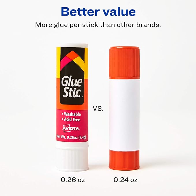 Avery Glue Stick Value Pack White, Washable, Nontoxic, 0.26 oz. Permanent Glue Stic, 144pk (00100)