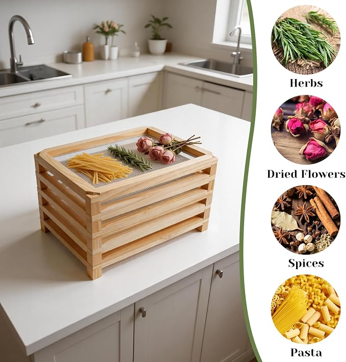 Tnstbiee 5Tier Wooden Counter Herb Drying Rack,Stackable Mesh Dryer Screen | 11.8×15.74in No-Drill Drying Rack. Dries Herbs,Flowers,Veggies & Plant Samples,Thoughtful Gift For Gardeners And Home Cooks