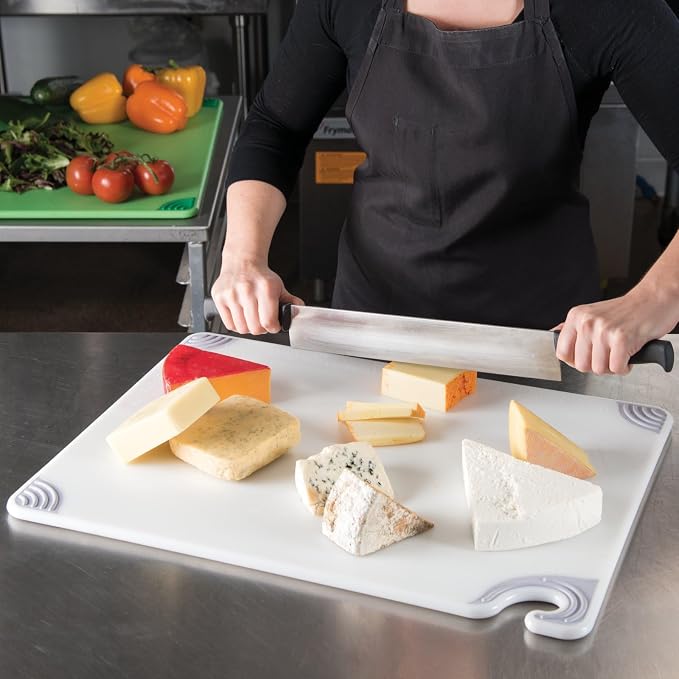 San Jamar Saf-T-Grip Cutting Board with Molded-in Ruler, Plastic Chopping Board for Kitchen, 18" x 24" x 0.5", 6 Count, White