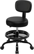BestGlory Rolling Shop Stool with Wheels, Adjustable Height Heavy Duty Garage Stool with Storage Tray and Footrest, Garage Mechanic Stool Chair with Backrest for Workshop Kitchen Salon