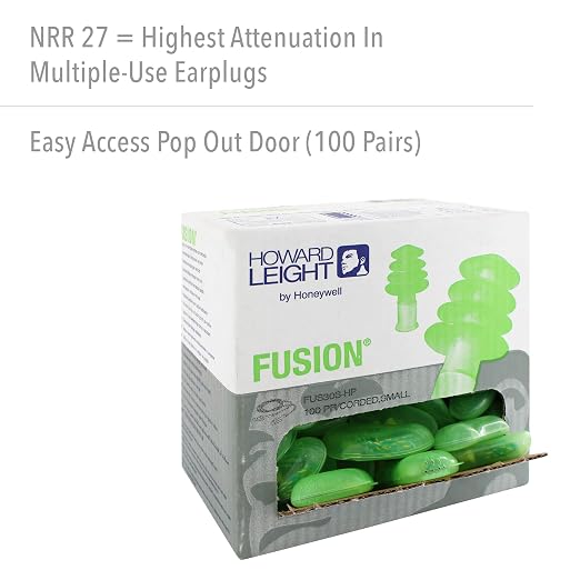 Howard Leight by Honeywell Fusion Corded Reusable Small Earplugs, 100-Pairs (FUS30S-HP)