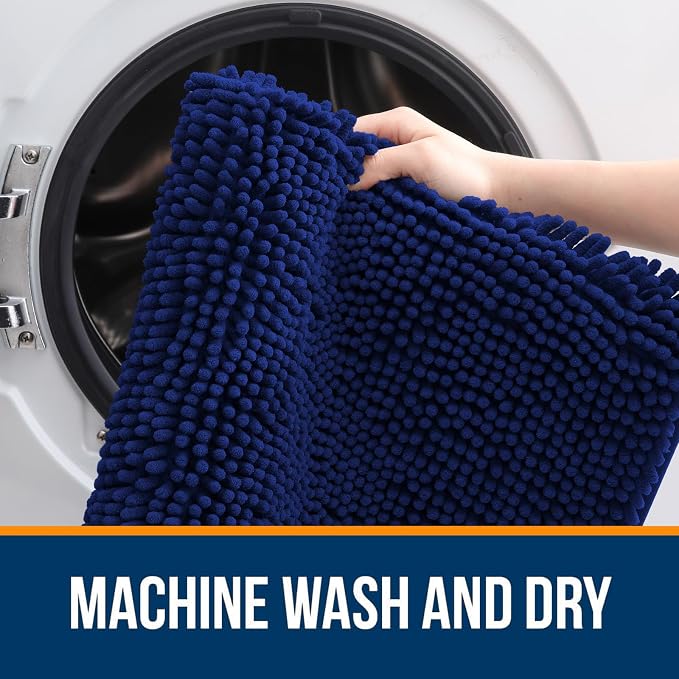 OLANLY Large Bathroom Rugs 40x24, Extra Soft Absorbent Chenille Bath Rugs, Rubber Backing Quick Dry, Machine Washable Bath Mats for Bathroom Floor, Tub and Shower, Home Decor Accessories, Navy