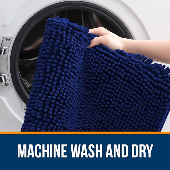 OLANLY Large Bathroom Rugs 59x35, Extra Soft Absorbent Chenille Bath Rugs, Rubber Backing Quick Dry, Machine Washable Bath Mats for Bathroom Floor, Tub and Shower, Home Decor Accessories, Navy