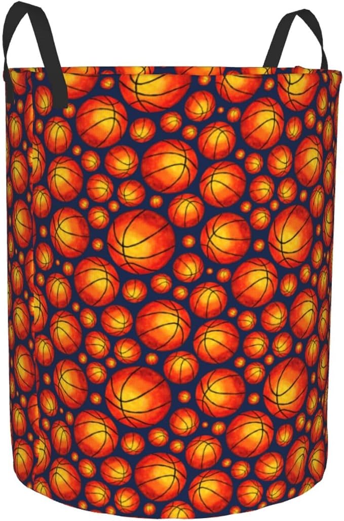 Retro Basketball Laundry Hamper Laundry Basket Circular Hamper Dirty Clothes Storage with Handles