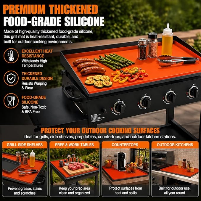 Silicone Grill Mat for Outdoor Grill for Cuisinart Tabletop Griddle CGG-999 2023-present, Heat Resistant BBQ Grill Pad & Griddle Protector Mat, Non-Slip Silicone Countertop Protector