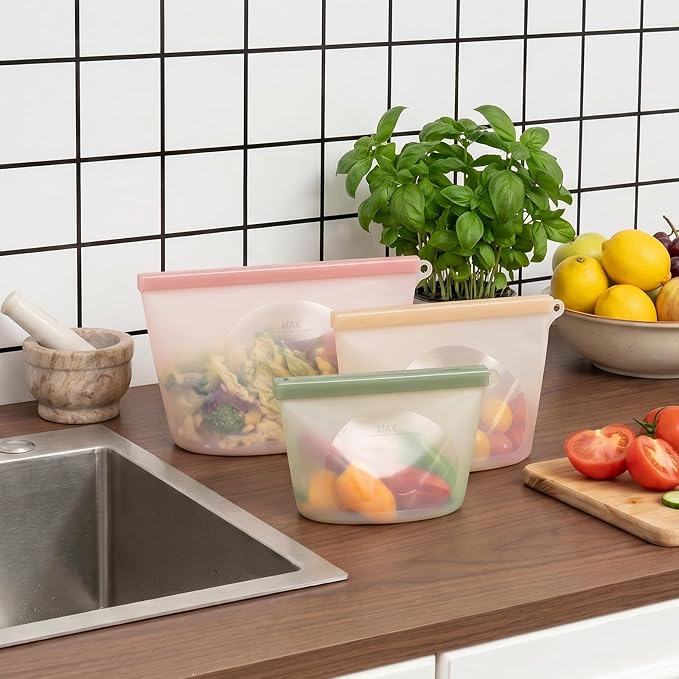 12-Packs Slider Reusable Silicone Food Storage Bags, 100% Silicone Stand-Up Wide-Open Leakproof Reusable Storage Bags for Food, Freezer Microwave Oven Dishwasher Safe, Eco-Friendly, Mixed 4L 4S 4XS