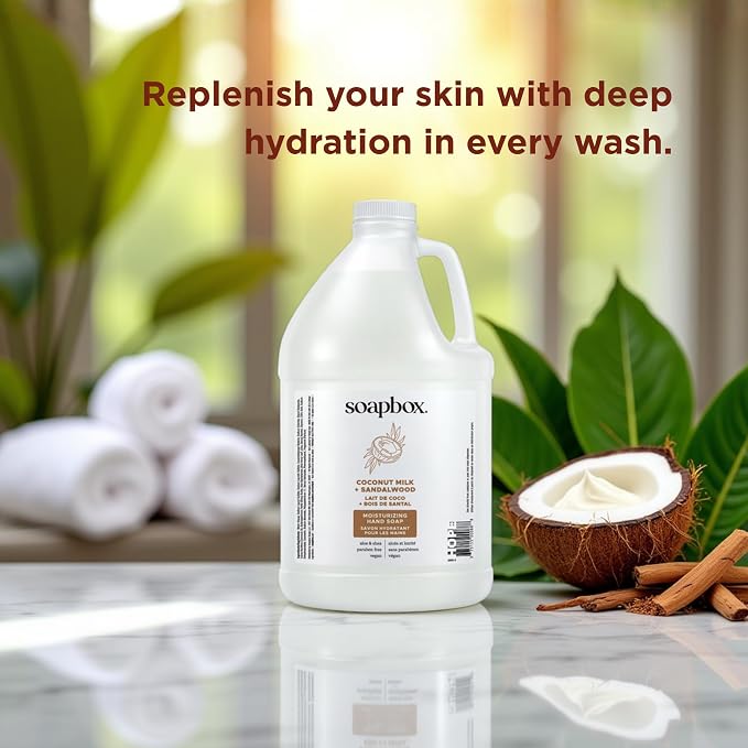 Soapbox Liquid Hand Soap Gallon Refill, Coconut Milk & Sandalwood | Vegan, Paraben Free, Moisturizing, Natural Hand Wash for Kitchen and Bathroom, 128oz Gallon Refill (Pack of 1)