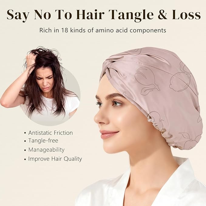 ZIMASILK 22 Momme 100% Mulberry Silk Bonnet for Sleeping & Women Hair Care, Highest Grade 6A Silk Hair wrap for Sleeping with Premium Elastic Stay On Head (1Pc, Pink - Fruit Line Art)