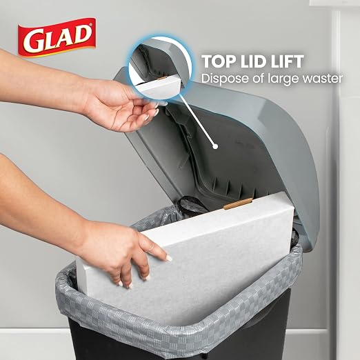 Glad 12 Gallon Trash Can with Clorox Odor Protection, 3 Pack | Linkable Waste and Recycling Bin with Swing Top and Lift Up Lid, for Kitchen, Office, Home, Black