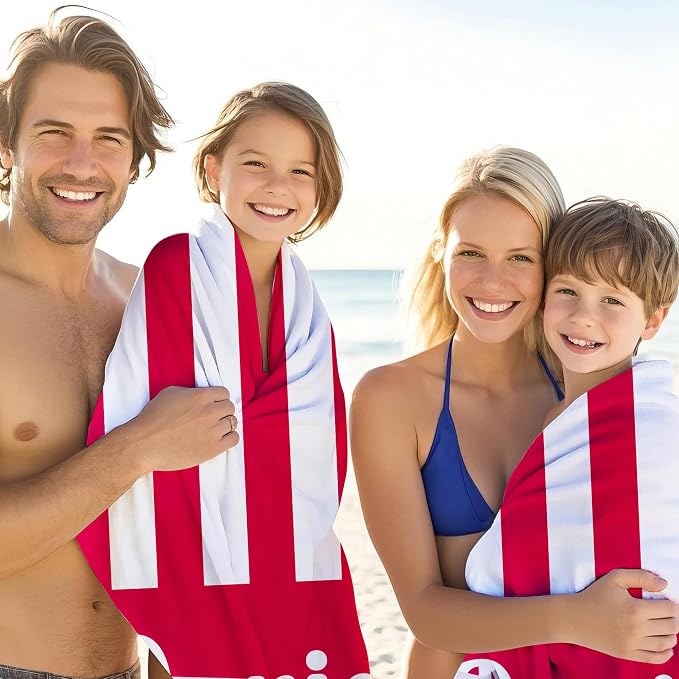 JML Personalized Beach Towel with Name, Custom Cabana Stripe Beach Towel, Customized Microfiber Pool Towel, Quick Dry & Absorbent Swim Towel for Adult,Mother's Day, Birthday, Summer Holiday,Vacation