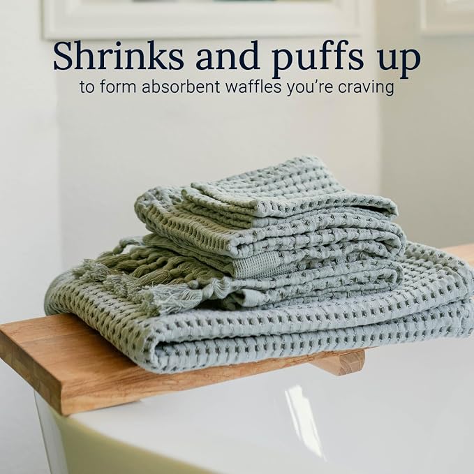 GILDEN TREE Waffle Towels for Bathroom Luxury 100% Cotton Bath Towels, Quick Dry Towel, Thin Super Absorbent Lint Free Shower Towels, Bath Towels Set of 2, Modern Style (Sage Grey)