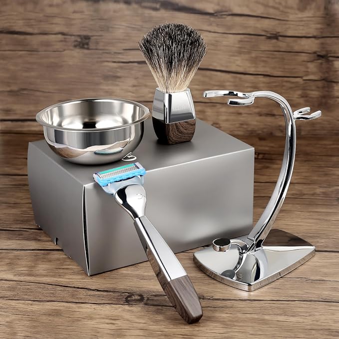 GRUTTI Shaving Kit for Gillette Fusion 5 - Magnetic Bowl, Stand & Synthetic Brush, compatible with Fusion5 Refill Blades with Space-Saving Organizer - Gift for Dad