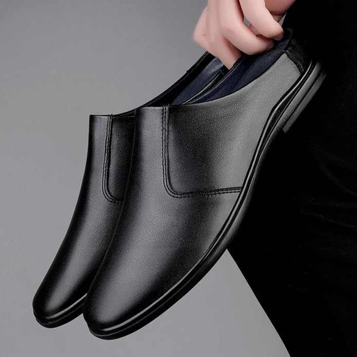 Men'S Leather Slippers Without Heel Straps Soft And Breathable Comfortable Hand-Sewn Casual Round-Toe Shoes Anti-Slip Sole Suitable For Daily Use Outdoor Activities Home Use Shopping