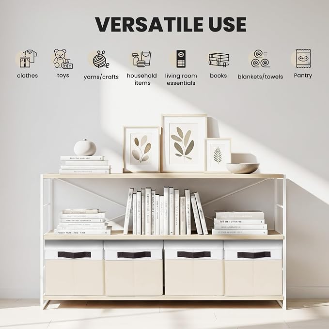 Large Closet Organizer Bins with Lids 8 Pack - Nursery Storage Baskets for Shelves Bedroom Dorm - Stackable RV Closet Organization Cubes Box with Handles for Clothes Purse Blanket Towel Magazine