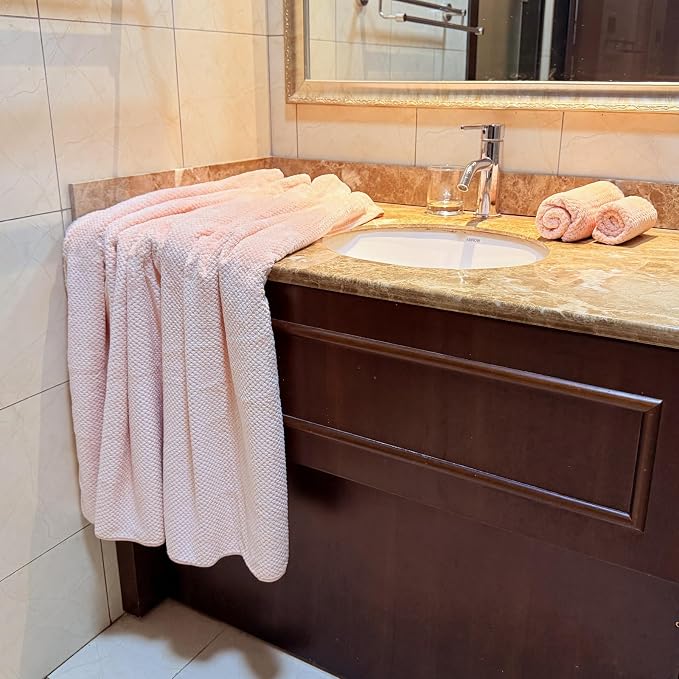 YTYC 39x78 Bath Sheets Set,Towels for Bathroom,Pink,6-Pieces | 2 Extra Large Bath Towels, 2 Hand Towels, 2 Washcloths, Super Soft,Highly absorbent,Hanging Loop,80% Polyester