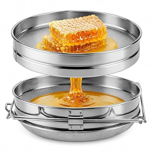 Honey Strainer Double Sieve Honey Filter, Honey Extractor for 5 Gallon Bucket 9x14 Inch, Beekeeping Supplies for 5 Gallon Bucket Honey, Beekeeping Equipment Tools