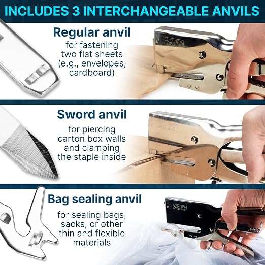 IDL Packaging HSP-12 Heavy-Duty Metal Plier Stapler, Silver - Works with 7/16" (11 mm) Crown Staples - Industrial Cardboard Stapler - Great for Sealing Packaging Boxes, Mail Bags, or Poster Tubes