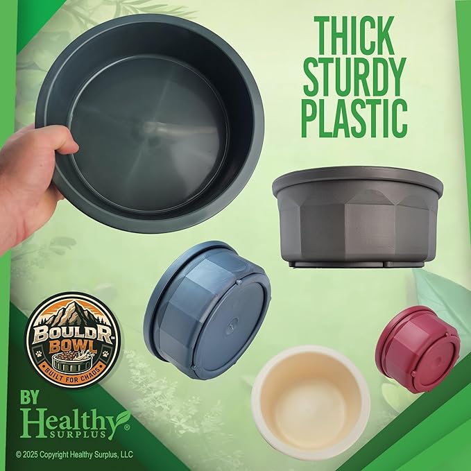 Pet Crock Bowl - 2 Pack – Thick Durable Plastic Non-Tip Food & Water Dish for Dogs, Cats - Indoor/Outdoor - Chew Resistant, Easy Clean BouldrBowl from Healthy Surplus® (Pink, 48oz Large)