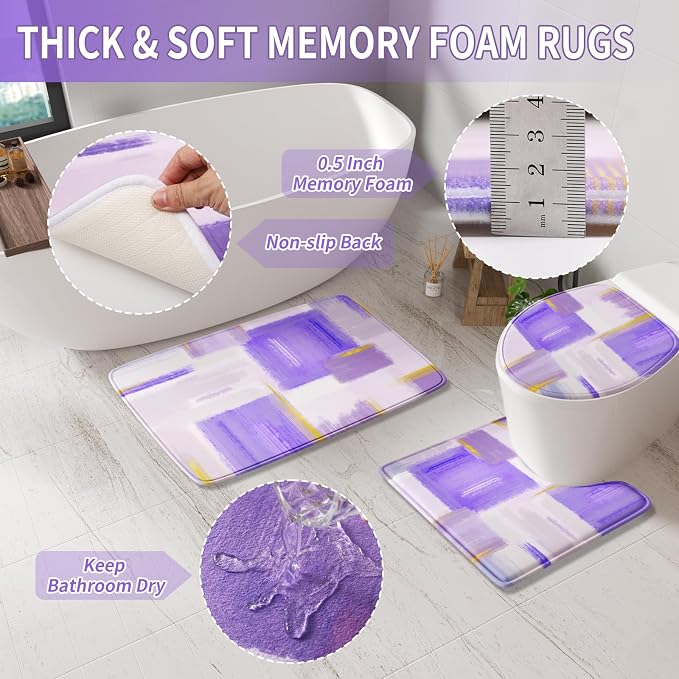 XLHOMO Bathroom Accessories Set - 25PC Bathroom Set with Shower Curtain and Rugs, Purple Bathroom Set, Bathroom Accessory Set with Press-on Lid Trash Can, Soap Dispenser and Qtip Holders for Home