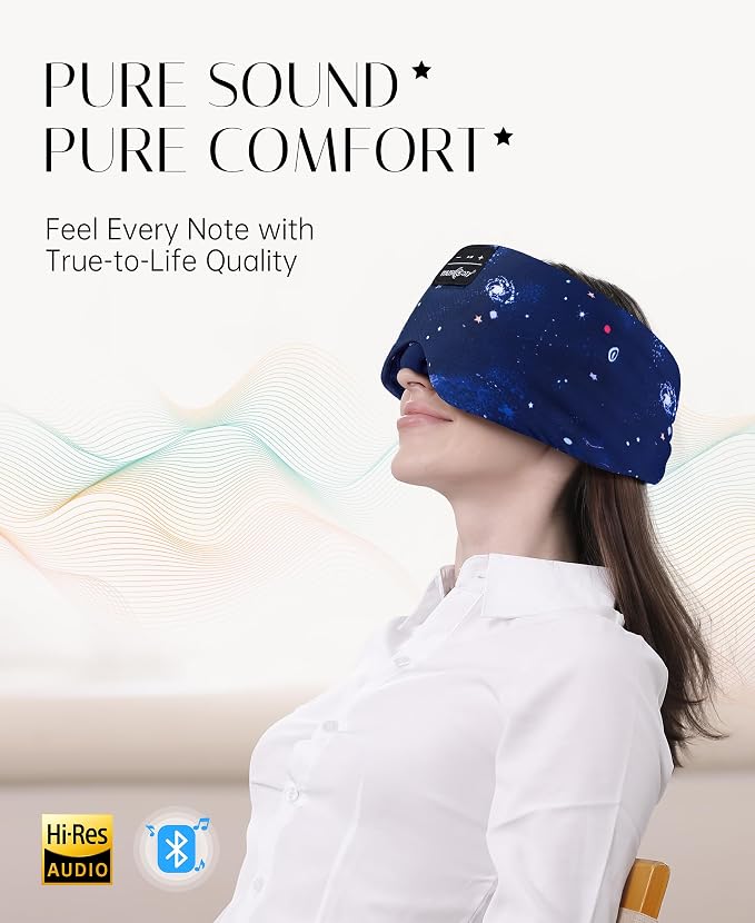 MUSICOZY Sleep Mask Headphones Bluetooth Sleep Masks with Headphones Eye Wireless Masks Bluetooth 5.4 with Adjustable Headband Total Blackout for All Night Sleep, Travel & Nap