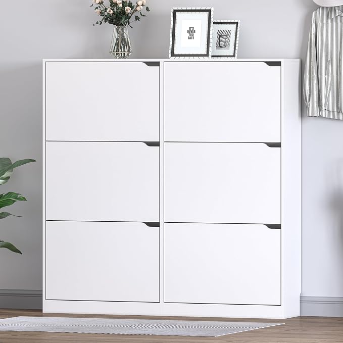 BORNOON Shoe Cabinet with 6 Flip Drawers, Slim Narrow Shoe Storage Cabinet, Freestanding Shoe Organizer for Entryway, Hallway, Foyer