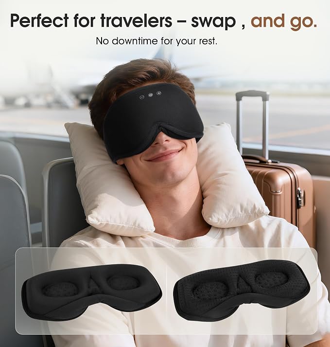 Bamboo Cotton Bluetooth Sleep Mask, 2 in 1 3D Soft Sleep Mask with Sleep Headphones, Sleep Eye Mask with Timming Setting, Blackout Sleeping Mask for Side Sleepers, Women Men, Black (Black)