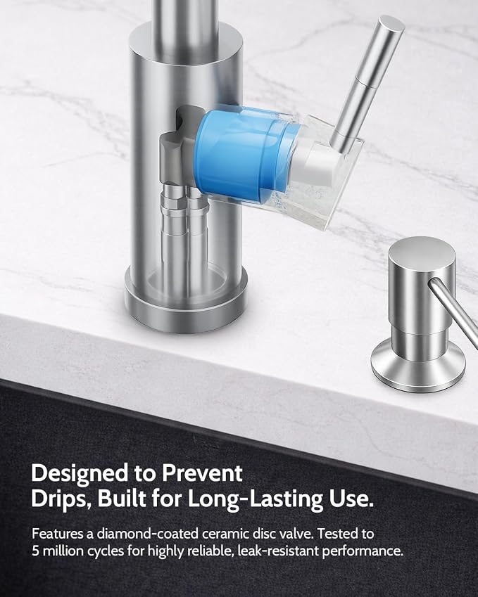 LUFEIDRA Kitchen Faucet with Pull Down Sprayer and Soap Dispenser, High Arc Spring 304 Stainless Steel Single Handle 1 or 3 Hole 2 Mode for Farmhouse RV Camper Laundry Bar Pot Filler (Brushed Nickel)