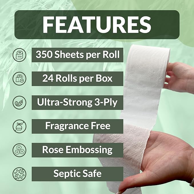 Reli. Bamboo Toilet Paper (24 Jumbo Rolls) | 3 Ply Toilet Paper (350 Sheets/Roll) Bathroom Tissue | Organic Bath Tissue | Bamboo Chemical Free Toilet Tissue Rolls (8400 Sheets Total)