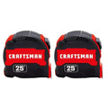 CRAFTSMAN Tape Measure 25 ft, 2 Pack, Compact Easy Grip Measuring Tape with Fractions (CMHT95625S)