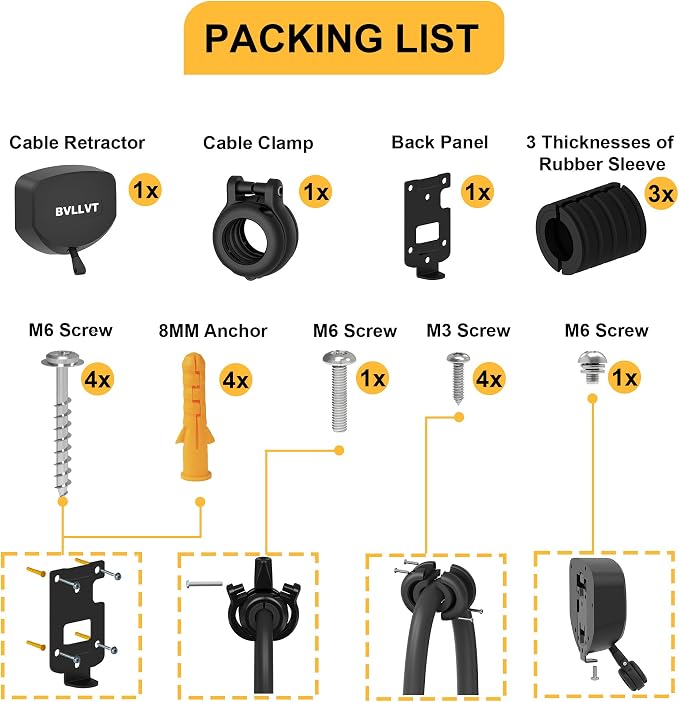 EV Charger Cable Retractor - 11.5ft Wall Mount Automatic Retractable Cable Organizer for Electric Vehicle Charging, Universal Fits 95% of EV Charging Cables