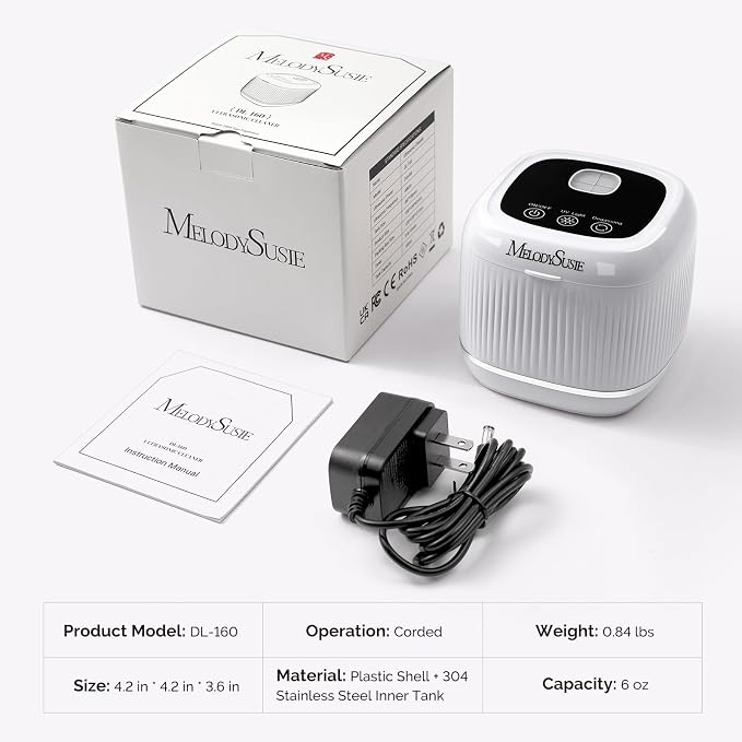 MelodySusie 2 in 1 Nail Tool Cleaning Machine, 3 Timers Mode for Nail Drill Bits, Nail Art Brush, Nail Clipper, Jewelry Cleaning, Salon & Home Use, White,DL-160