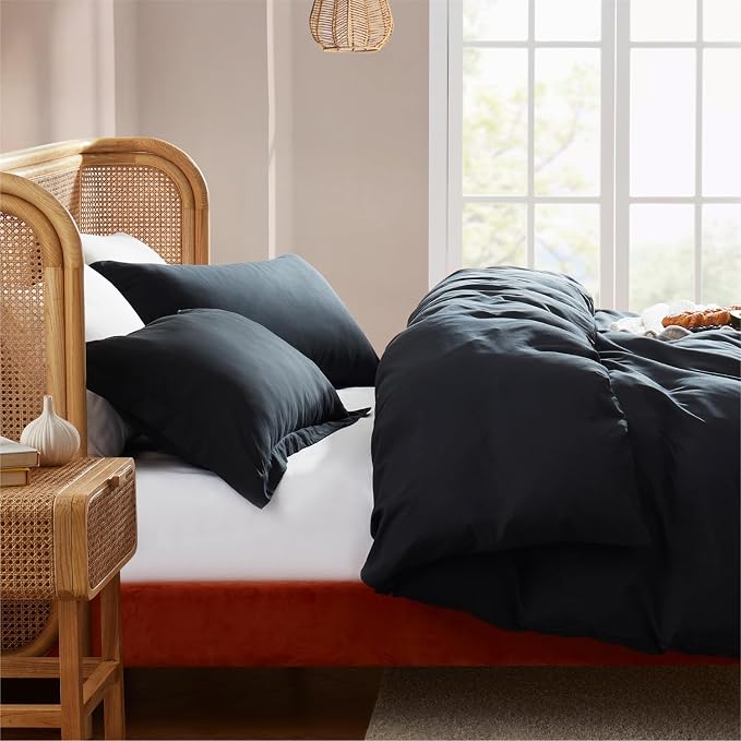 Nestl Black Duvet Cover King Size - Soft Double Brushed King Duvet Cover Set, 3 Piece, with Button Closure, 1 Duvet Cover 104x90 inches and 2 Pillow Shams
