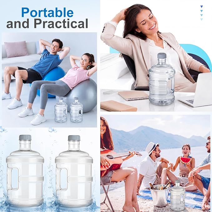 Funnymoom 2 Pack 1.32 Gallon Water Bottle Jug with Handle and 2 Extendable Cleaning Brushes, Food-grade Fda Compliant Reusable Water Container, Stackable 5l Jug for Cooler, Camping, Office and Home