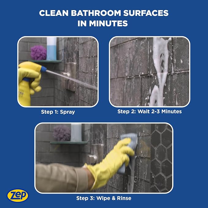 Zep Foaming Shower Tub and Tile Cleaner - 32 oz (Case of 12) ZUPFTT32 - No Scrub Formula, Breaks up Tough Buildup on Contact