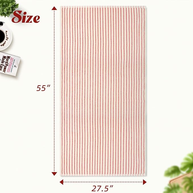 Striped Bath Towels Set of 2 (Coral Red), Lighter & Quick Dry Towels | Large 27.5 x 55 inches, Farmhouse for Bathroom Decor, Shower, Pool Days