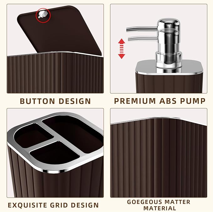 XLHOMO 26PC Bathroom Accessories Set - Gorgeous Brown Bathroom Set, Bathroom Accessory Set, Shower Curtain Set with Bathtub Mats for Shower Tub, Trash Can & Soap Dispenser