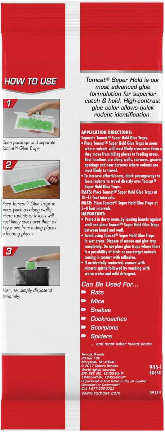 Tomcat Super Hold Glue Traps Rat Size, 2 Traps | For Rats, Mice, Snakes, Cockroaches, Spiders, and Scorpions, Ready-To-Use