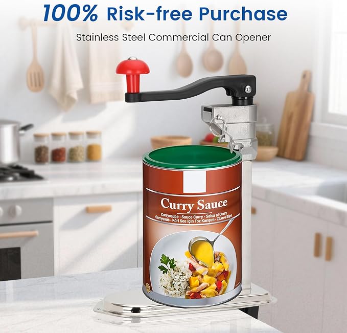 Commercial Can Opener Heavy Duty for Large Cans up to 13", Industrial Tabletop Manual Can Opener with 9Cr18MoV Steel Blade and Plated Steel Base, Dual Mount System for Restaurant Kitchens