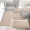 YIHOUSE Beige Memory Foam Bathroom Rug Set 5 Piece, Absorbent Bath Mat Sets, Non Slip Bath Mats for Bathroom Floor, Washable & Dry Quickly Bath Rug Set, Beige Rug Set5 Pieces