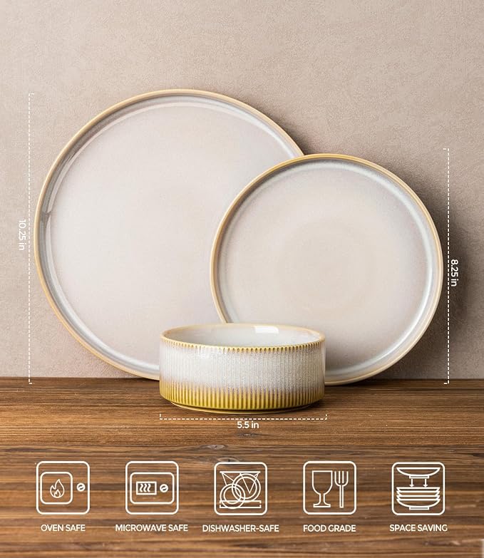 TheTerra Ceramic Dinnerware Sets for 4, 12 Pieces Porcelain Lightweight Plates and Bowls Sets, Scratch Resistant Dish Set, Oven & Microwave & Dishwasher Safe, Autumn Haze