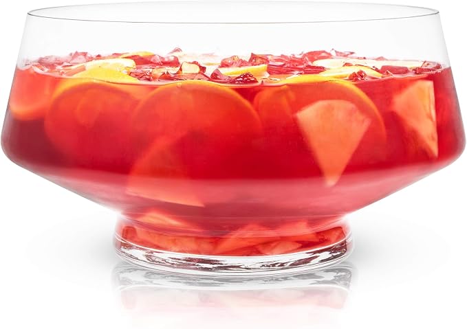 Viski Footed Glass Punch Bowl, Heavy Base Large Punch Bowl with Angled Design, Party Serveware for Cocktails & Functional Centerpiece, Clear, 2.5gal