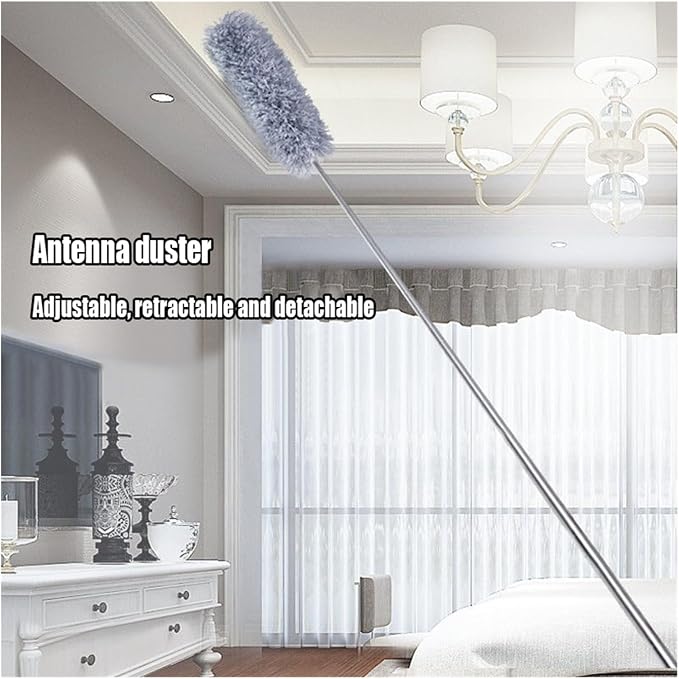 2.8M Extended Chicken Feather Duster Extendable and Curved Ceiling Cleaning Broom Home Electrostatic Dust Collector(2.8m 1PCS clothB)