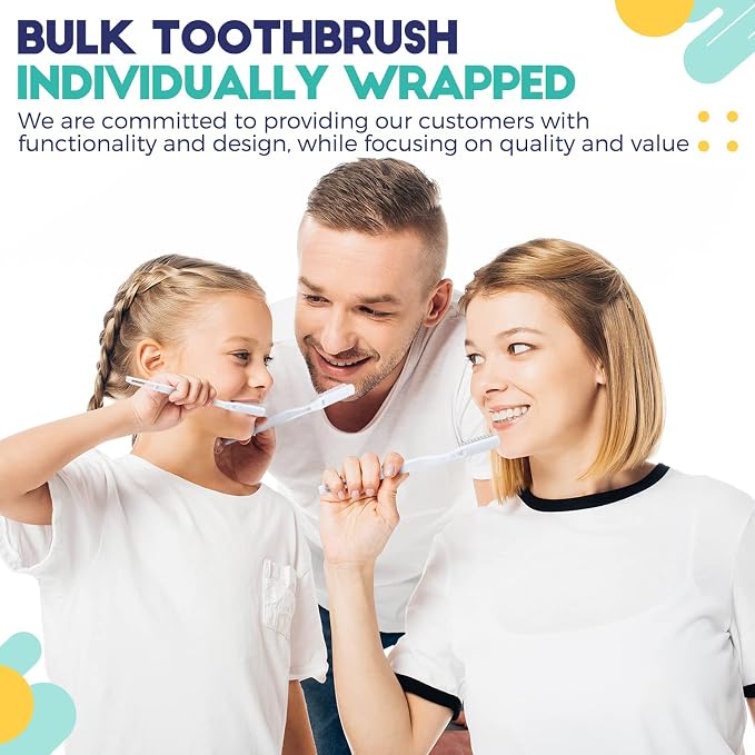 Disposable Toothbrush Bulk, White, 400 Pack, Adult | Individually Wrapped, Hard Bristle, Manual, Travel, Single Use