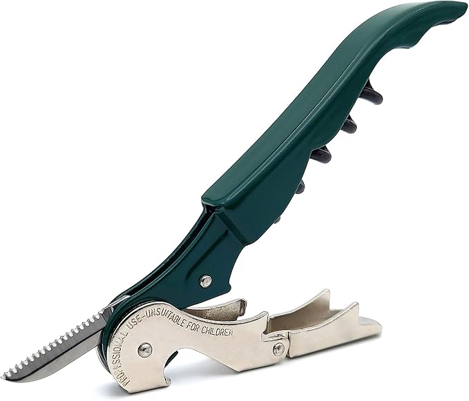 Pulltap's Genuine Classic 500 Waiter's Corkscrew – Double-Hinged Wine Key with Hinged Foil Cutter – Patented Design – Made in Spain – Dark Green (Verde Oscuro)